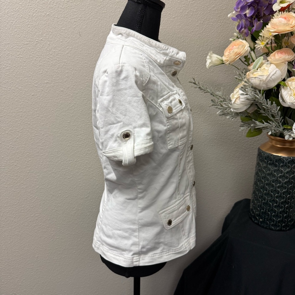 White House Black Market White Utility Jacket Size 4 Short Sleeve Button Front - Picture 5 of 8